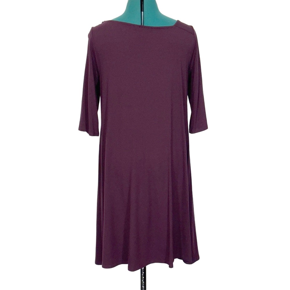 Eileen‎ Fisher Asymmetrical Neck Shift Dress Size Medium 3/4 Sleeve Purple